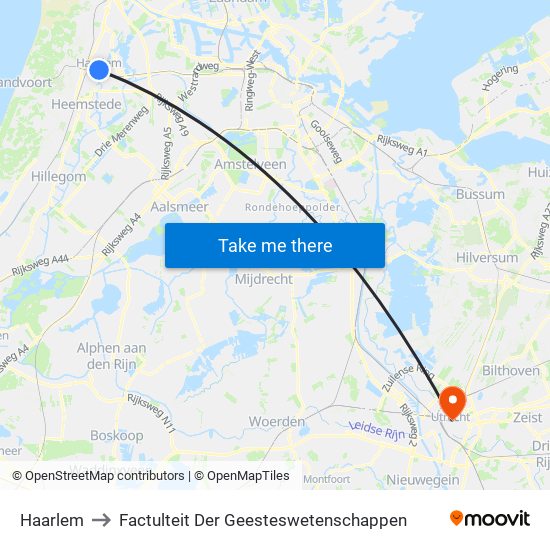Haarlem to Factulteit Der Geesteswetenschappen map