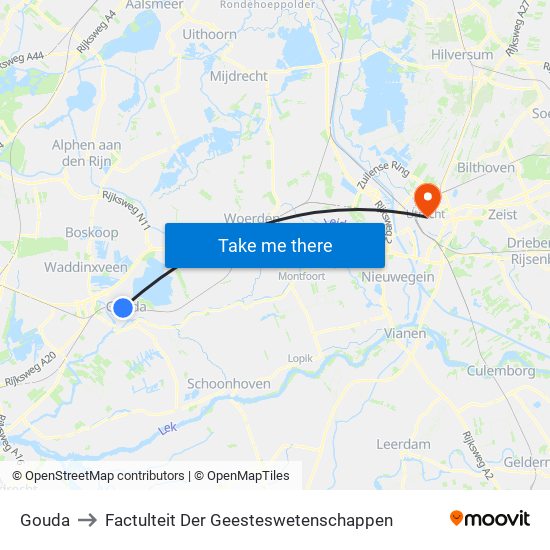 Gouda to Factulteit Der Geesteswetenschappen map