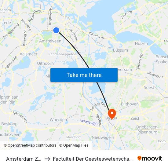 Amsterdam Zuid to Factulteit Der Geesteswetenschappen map