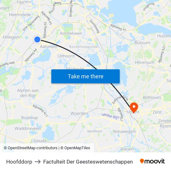 Hoofddorp to Factulteit Der Geesteswetenschappen map