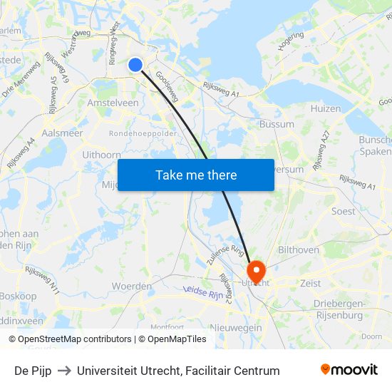 De Pijp to Universiteit Utrecht, Facilitair Centrum map