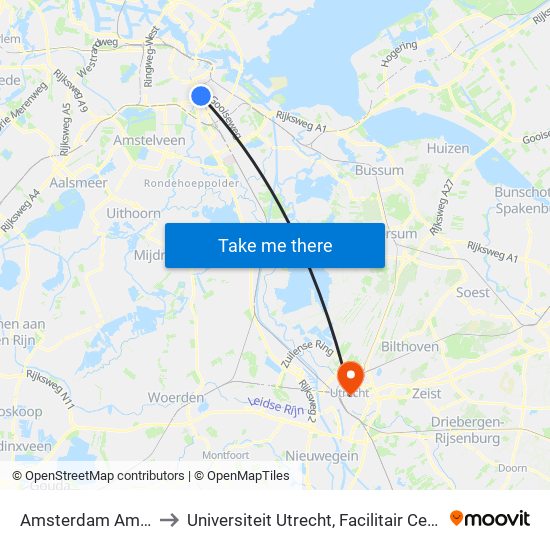 Amsterdam Amstel to Universiteit Utrecht, Facilitair Centrum map