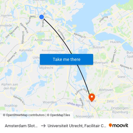 Amsterdam Sloterdijk to Universiteit Utrecht, Facilitair Centrum map