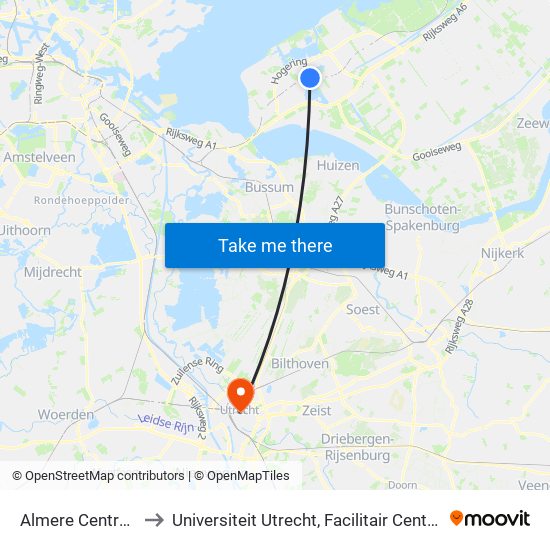 Almere Centrum to Universiteit Utrecht, Facilitair Centrum map