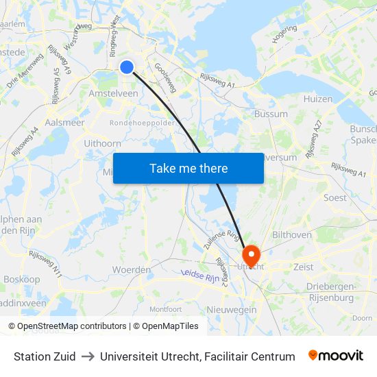 Station Zuid to Universiteit Utrecht, Facilitair Centrum map