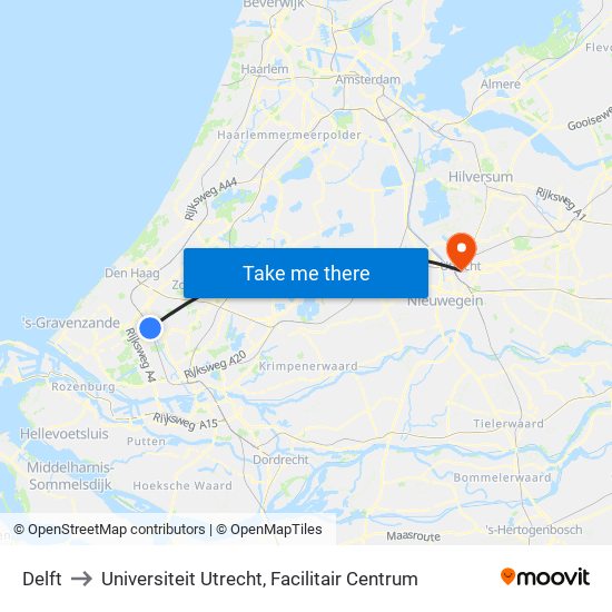 Delft to Universiteit Utrecht, Facilitair Centrum map