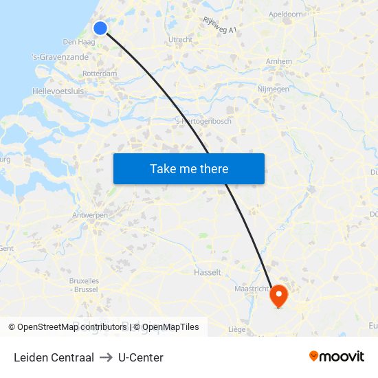 Leiden Centraal to U-Center map