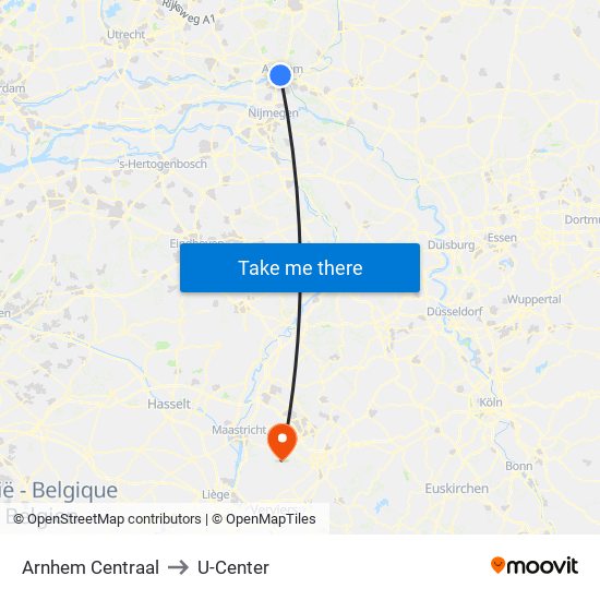 Arnhem Centraal to U-Center map
