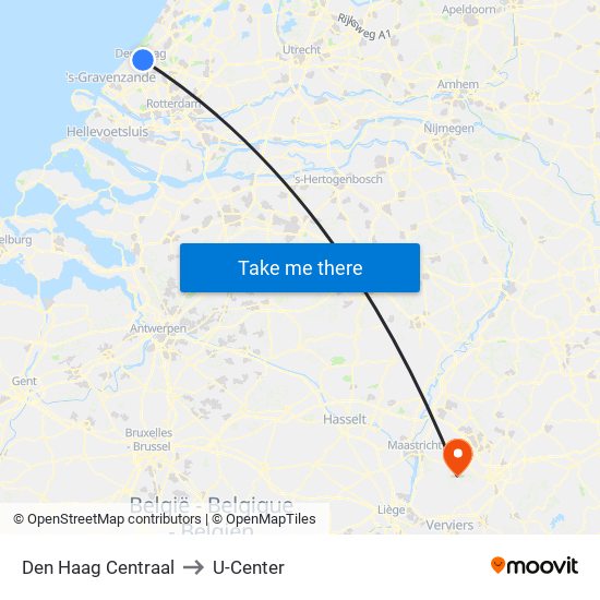 Den Haag Centraal to U-Center map