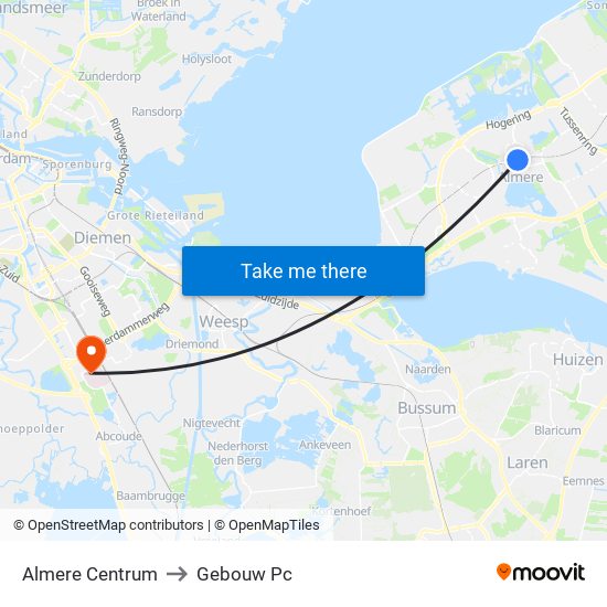 Almere Centrum to Gebouw Pc map