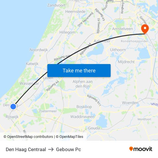 Den Haag Centraal to Gebouw Pc map
