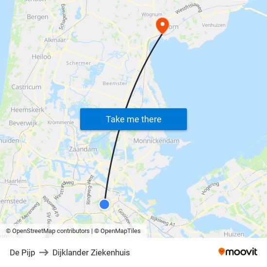 De Pijp to Dijklander Ziekenhuis map