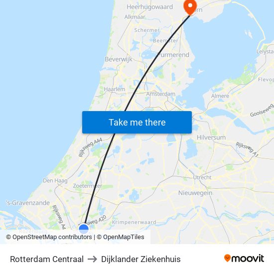 Rotterdam Centraal to Dijklander Ziekenhuis map