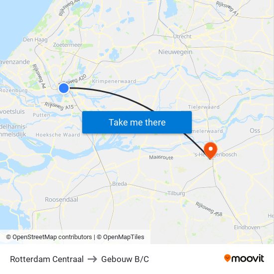 Rotterdam Centraal to Gebouw B/C map