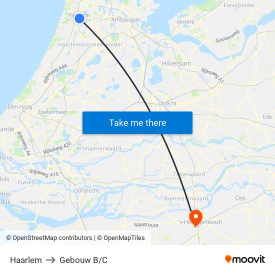 Haarlem to Gebouw B/C map