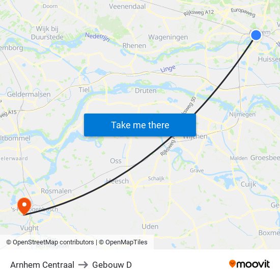 Arnhem Centraal to Gebouw D map