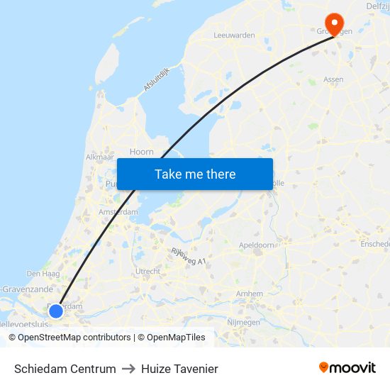 Schiedam Centrum to Huize Tavenier map