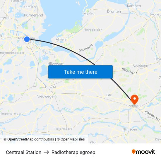 Centraal Station to Radiotherapiegroep map