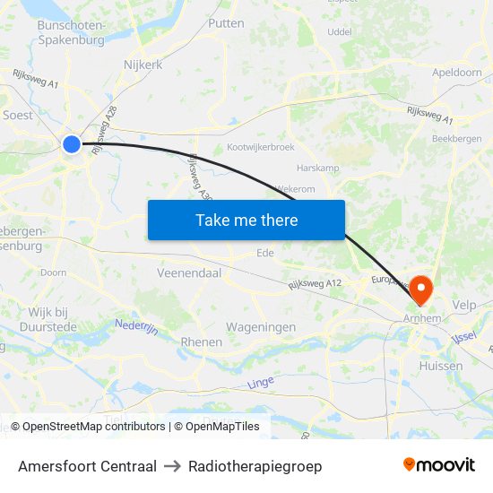 Amersfoort Centraal to Radiotherapiegroep map