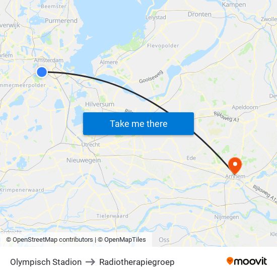 Olympisch Stadion to Radiotherapiegroep map