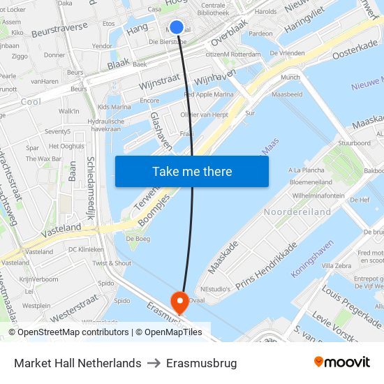 Market Hall Netherlands to Erasmusbrug map