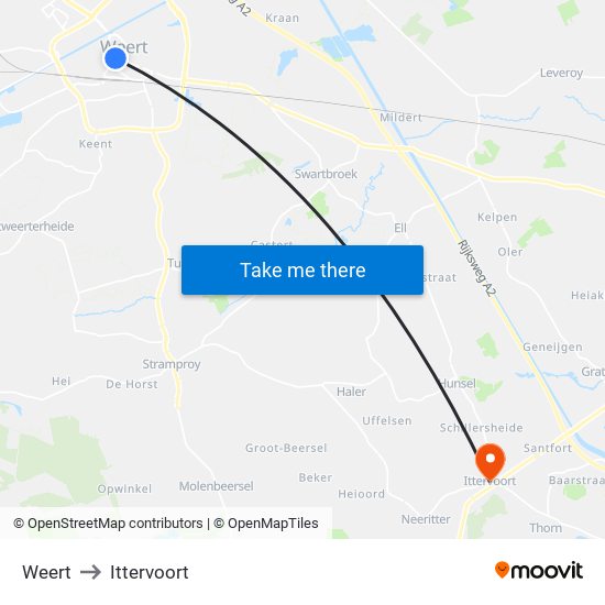 Weert to Ittervoort map