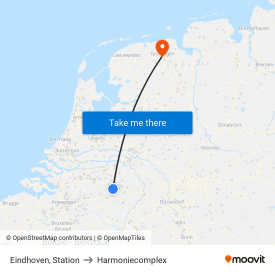 Eindhoven, Station to Harmoniecomplex map