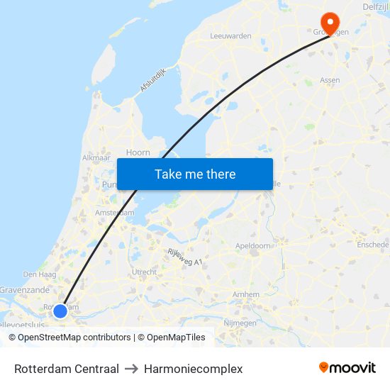 Rotterdam Centraal to Harmoniecomplex map