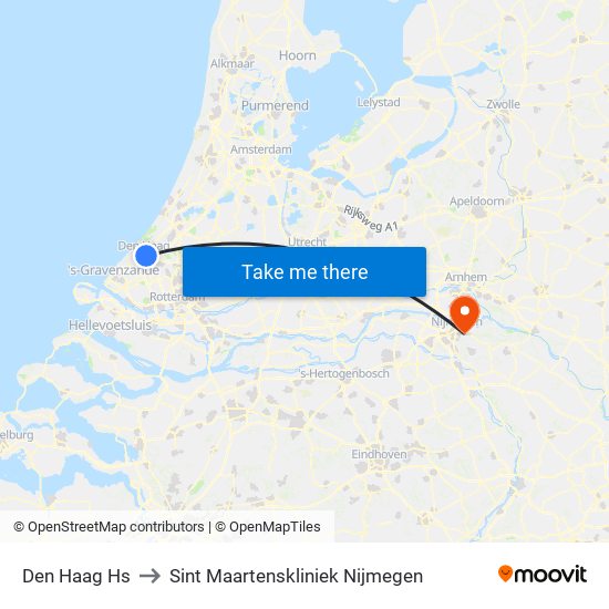 Den Haag Hs to Sint Maartenskliniek Nijmegen map