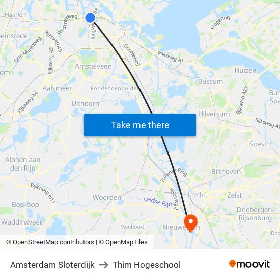 Amsterdam Sloterdijk to Thim Hogeschool map