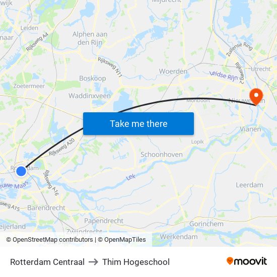 Rotterdam Centraal to Thim Hogeschool map