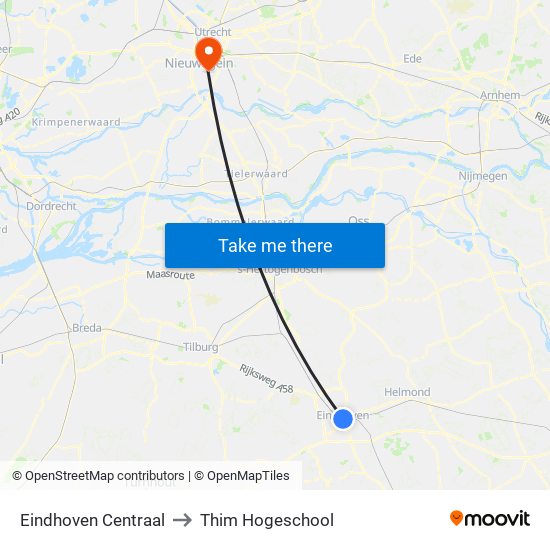 Eindhoven Centraal to Thim Hogeschool map