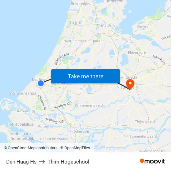 Den Haag Hs to Thim Hogeschool map
