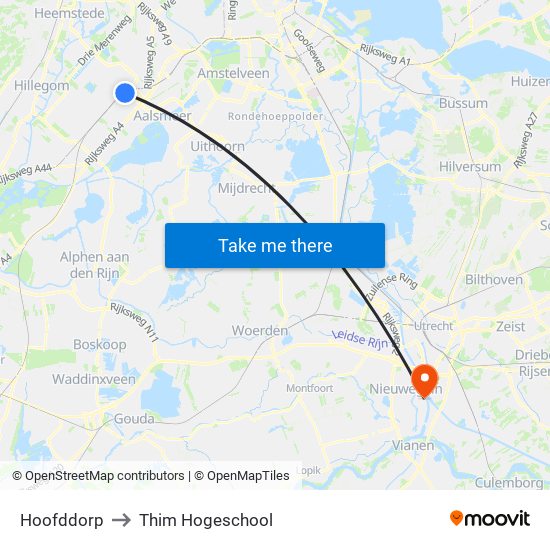 Hoofddorp to Thim Hogeschool map