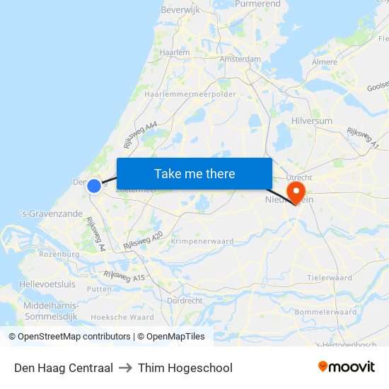 Den Haag Centraal to Thim Hogeschool map