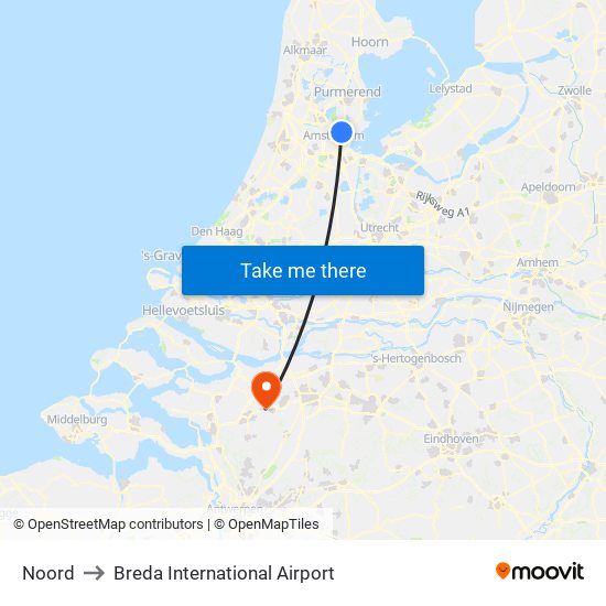 Noord to Breda International Airport map