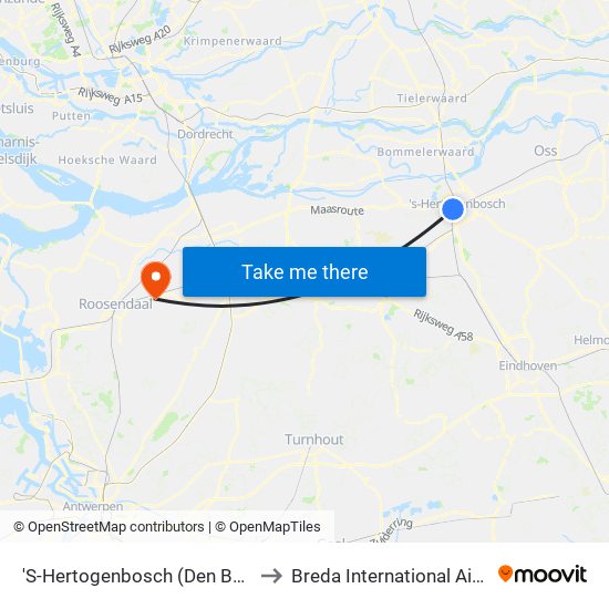 'S-Hertogenbosch (Den Bosch) to Breda International Airport map