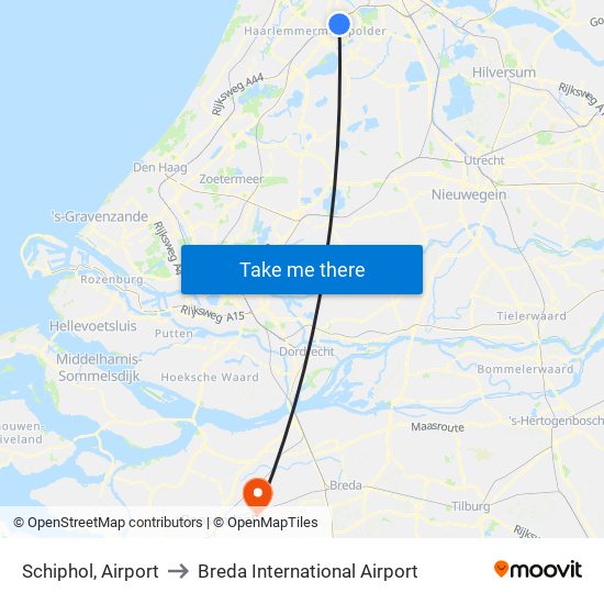 Schiphol, Airport to Breda International Airport map