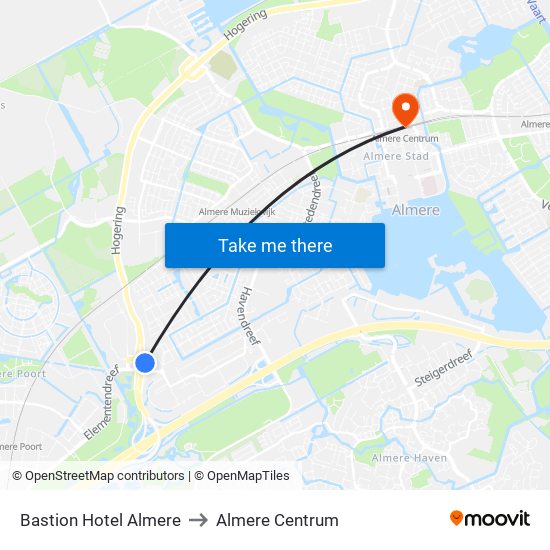 Bastion Hotel Almere to Almere Centrum map