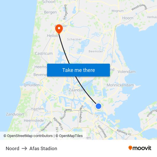 Noord to Afas Stadion map