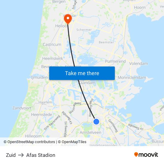 Zuid to Afas Stadion map