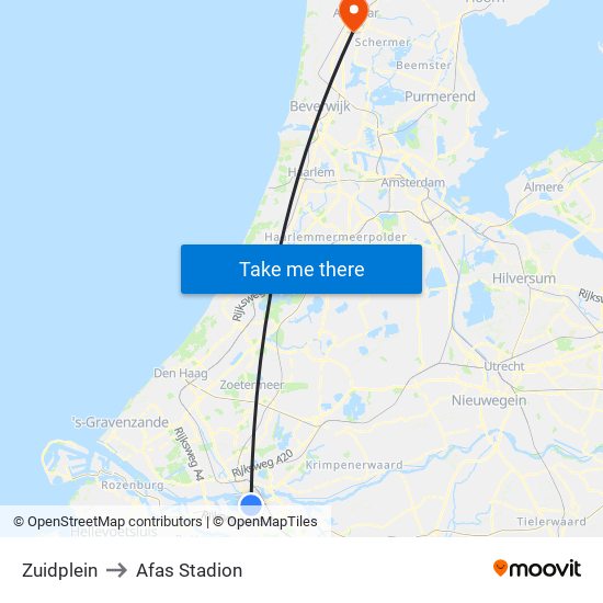 Zuidplein to Afas Stadion map