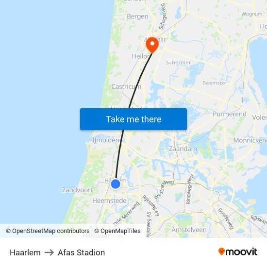 Haarlem to Afas Stadion map