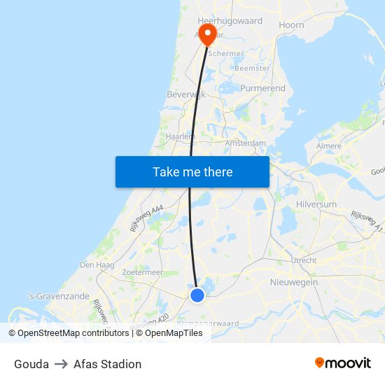 Gouda to Afas Stadion map