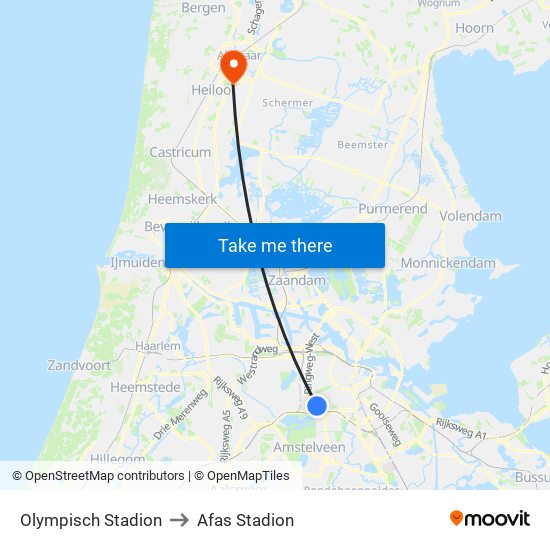 Olympisch Stadion to Afas Stadion map