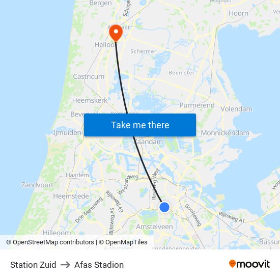 Station Zuid to Afas Stadion map