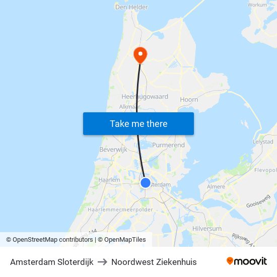 Amsterdam Sloterdijk to Noordwest Ziekenhuis map