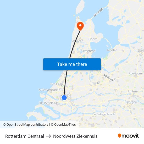 Rotterdam Centraal to Noordwest Ziekenhuis map