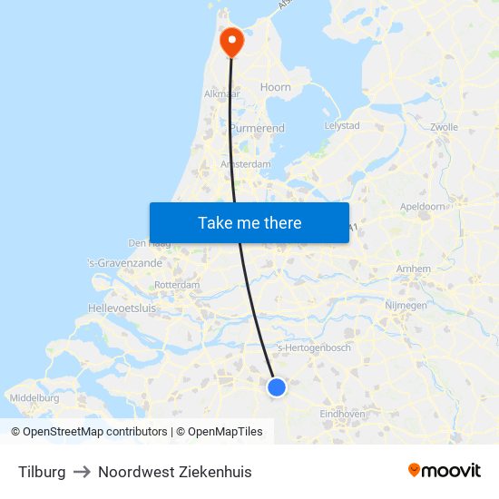 Tilburg to Noordwest Ziekenhuis map