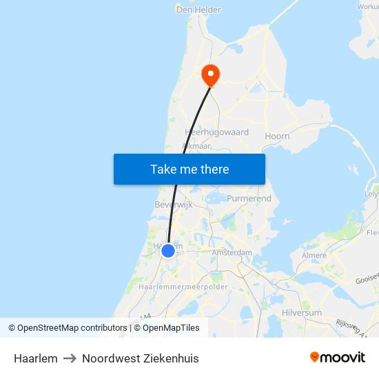 Haarlem to Noordwest Ziekenhuis map